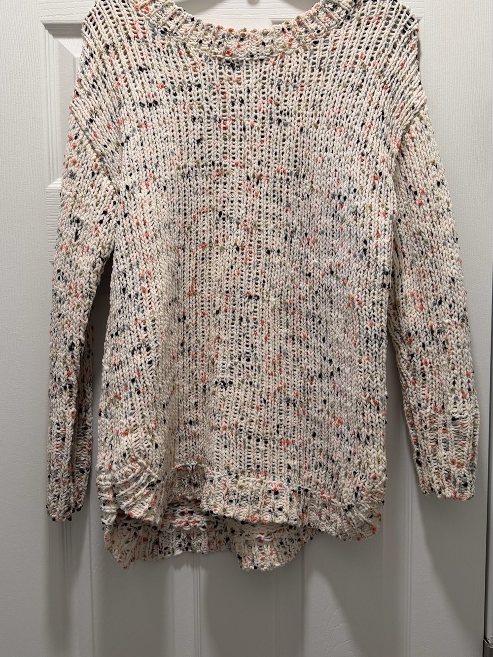 Jessica Simpson Cream Speckled Crewneck Sweater with Orange & Gray Flecks